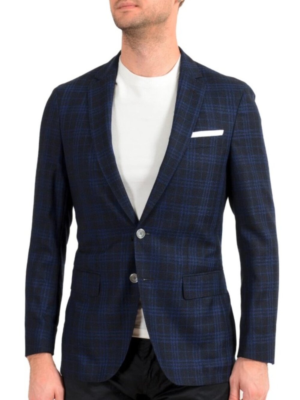 Hugo Boss Men's "Hartlay" Slim Fit Blue Plaid 100% Wool Blazer US 40R IT 50R